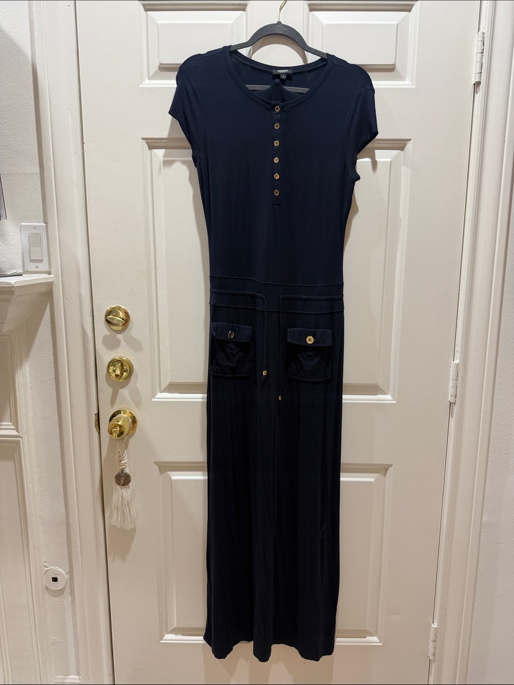 Premise Navy Maxi Dress with Button Front